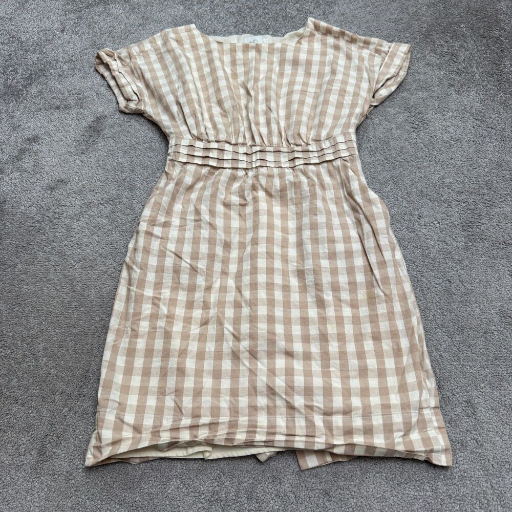 Anthropologie HD in Paris Dress Womens 4 Beige Gingham Check Cotton Pockets